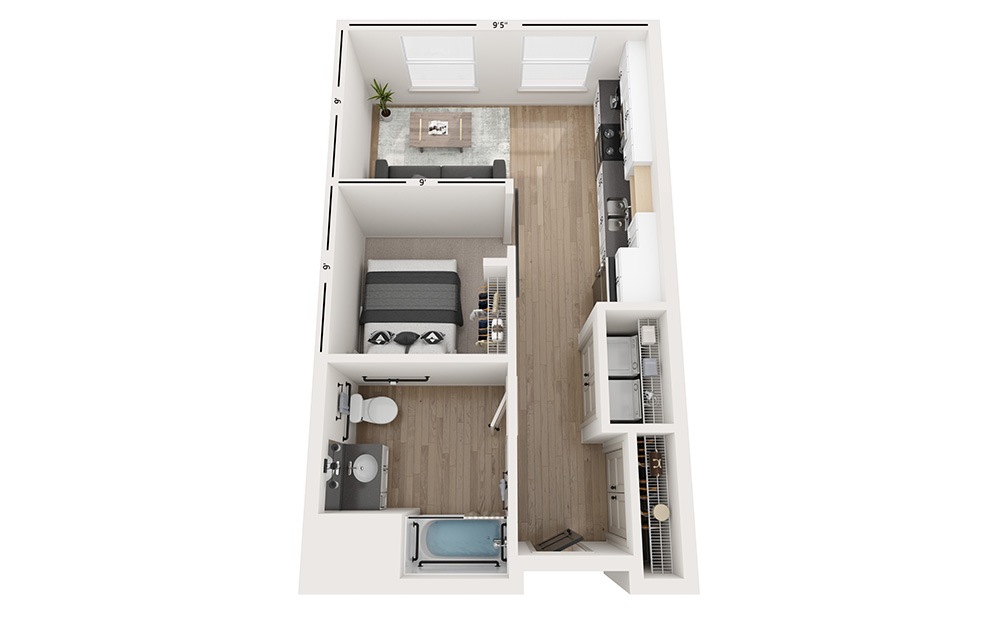 Brooks - Studio floorplan layout with 1 bathroom and 530 square feet Brooks - Studio floorplan layout with 1 bathroom and 530 square feet