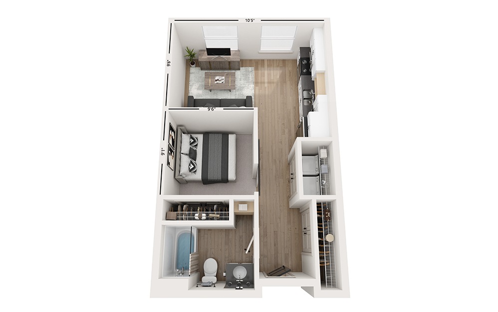 Harbor - Studio floorplan layout with 1 bath and 530 square feet.